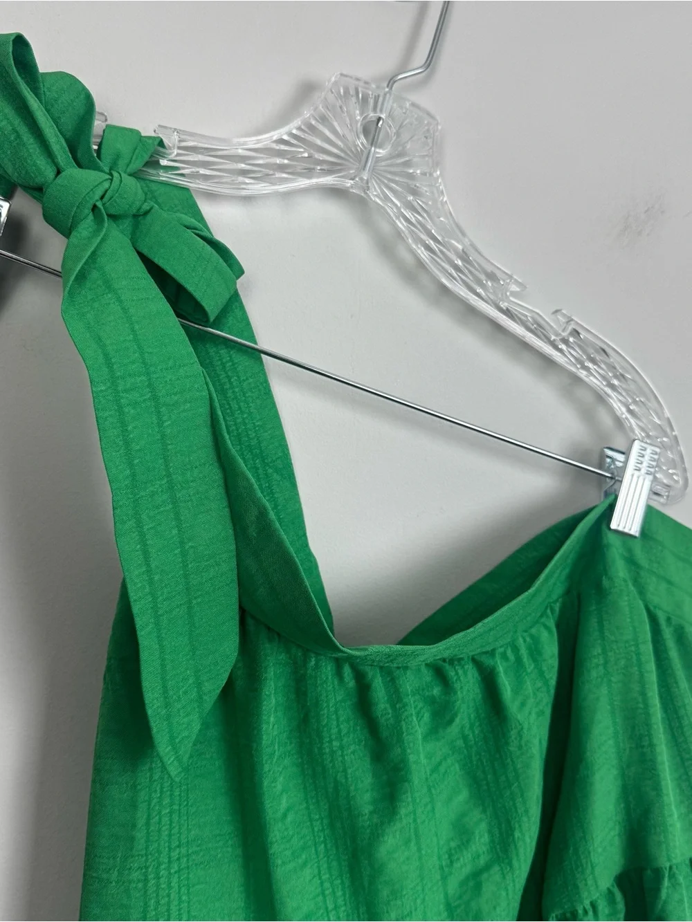 SHEIN | NEW Kelly Green One-Shoulder Tiered Dress with Tie Strap Women’s Size L